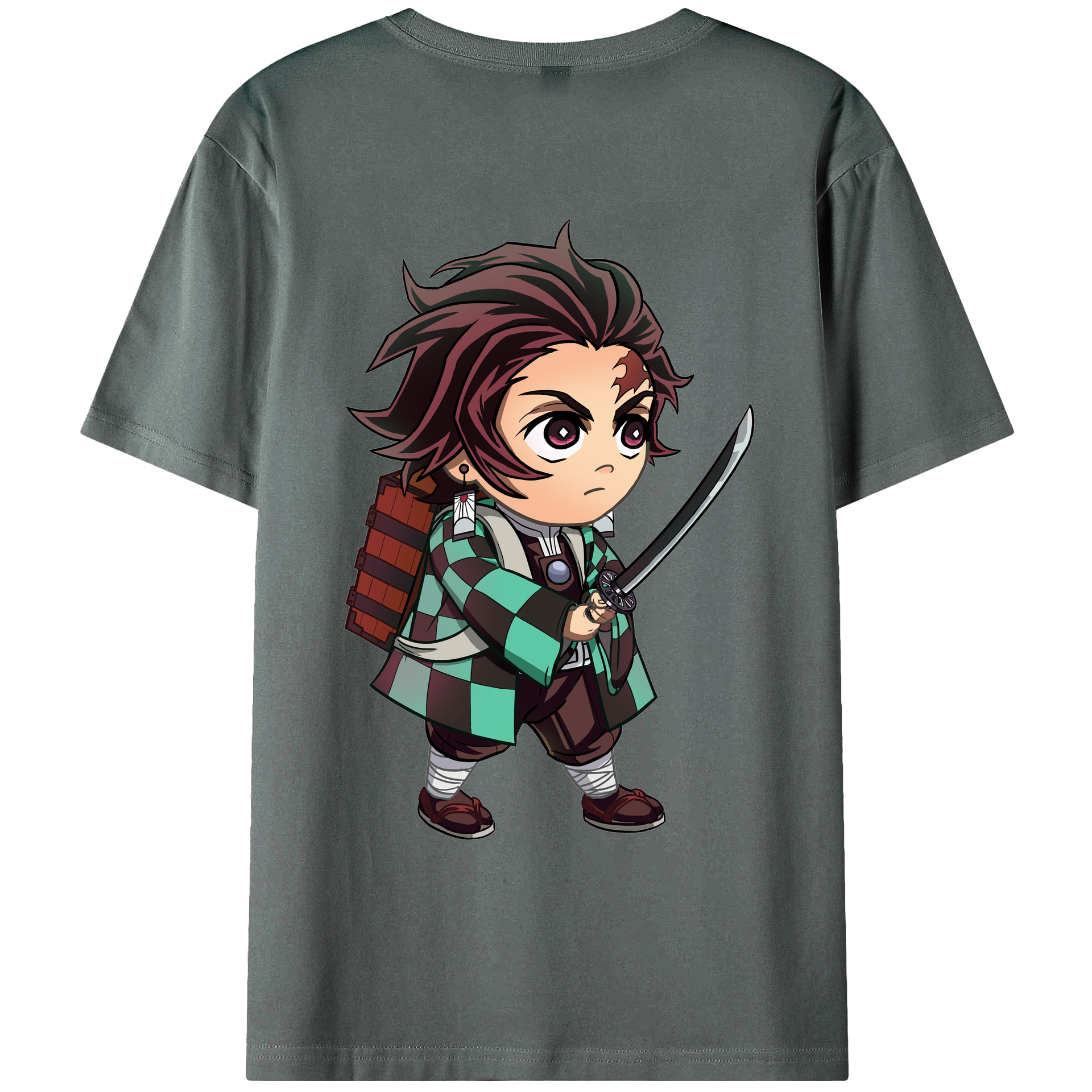 （画像用） 鬼滅の刃 竈門 炭治郎／かまど たんじろう Kamado Tanjirou 綿100％ メンズ半袖Tシャツ（バックプリント） 通気性
